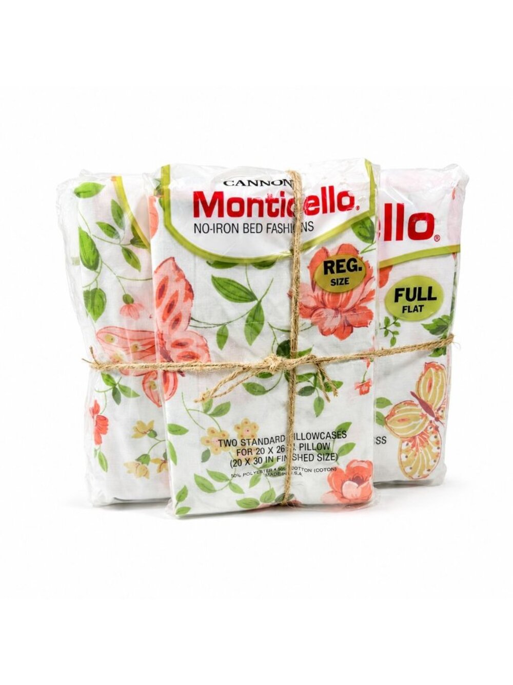 Full Sheet Set Cannon Monticello Floral Butterflies Flat Fitted Sheets 2 Cases F